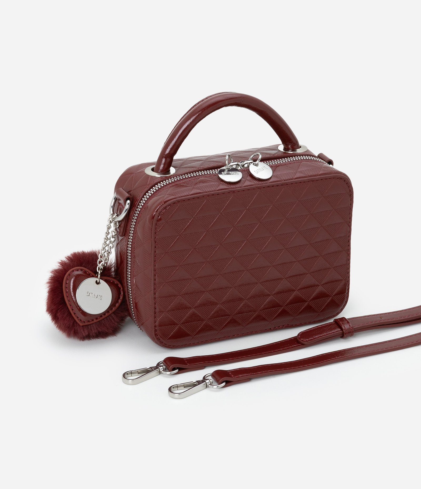 Bolsa Câmera Bag com Alça Transversal e Pompom Vinho 8