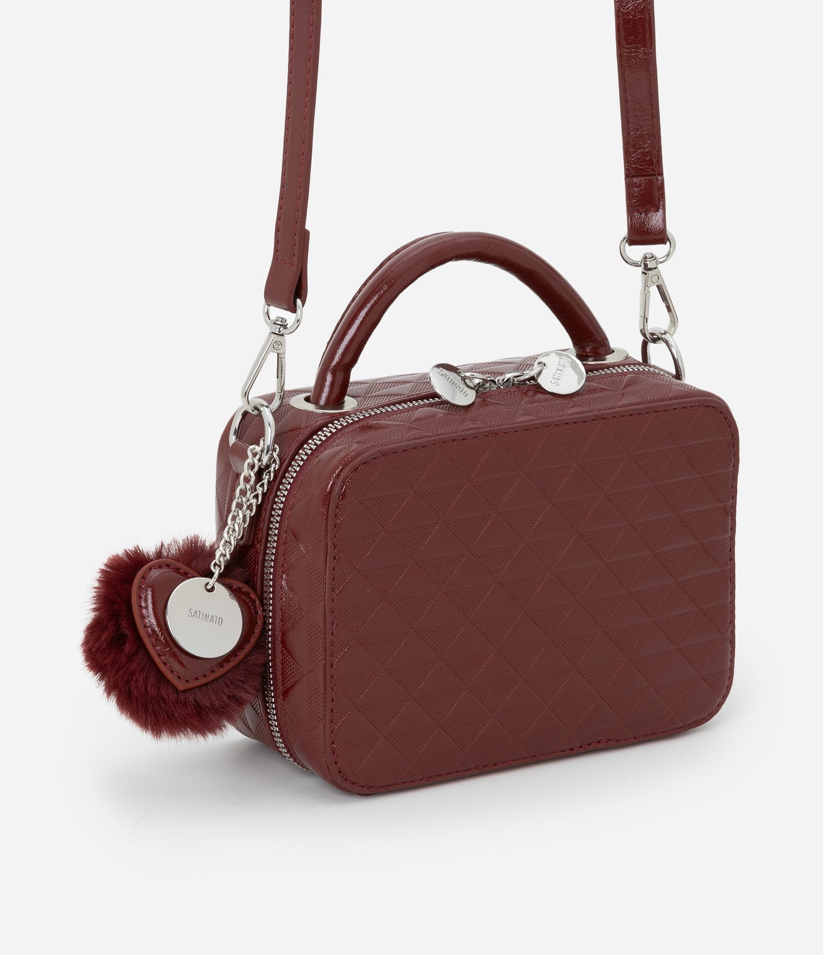 Bolsa Câmera Bag com Alça Transversal e Pompom Vinho 1