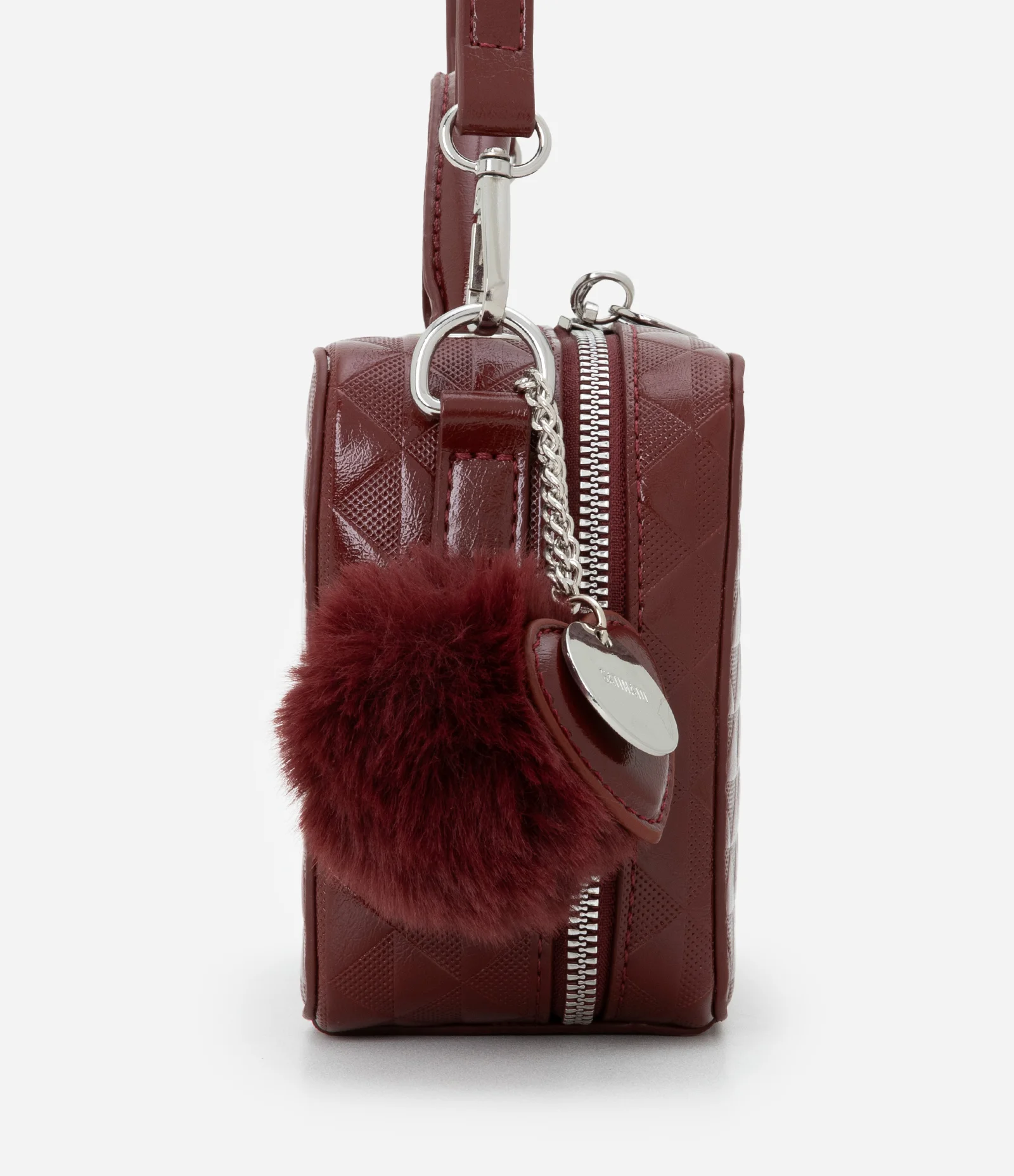 Bolsa Câmera Bag com Alça Transversal e Pompom Vinho 2