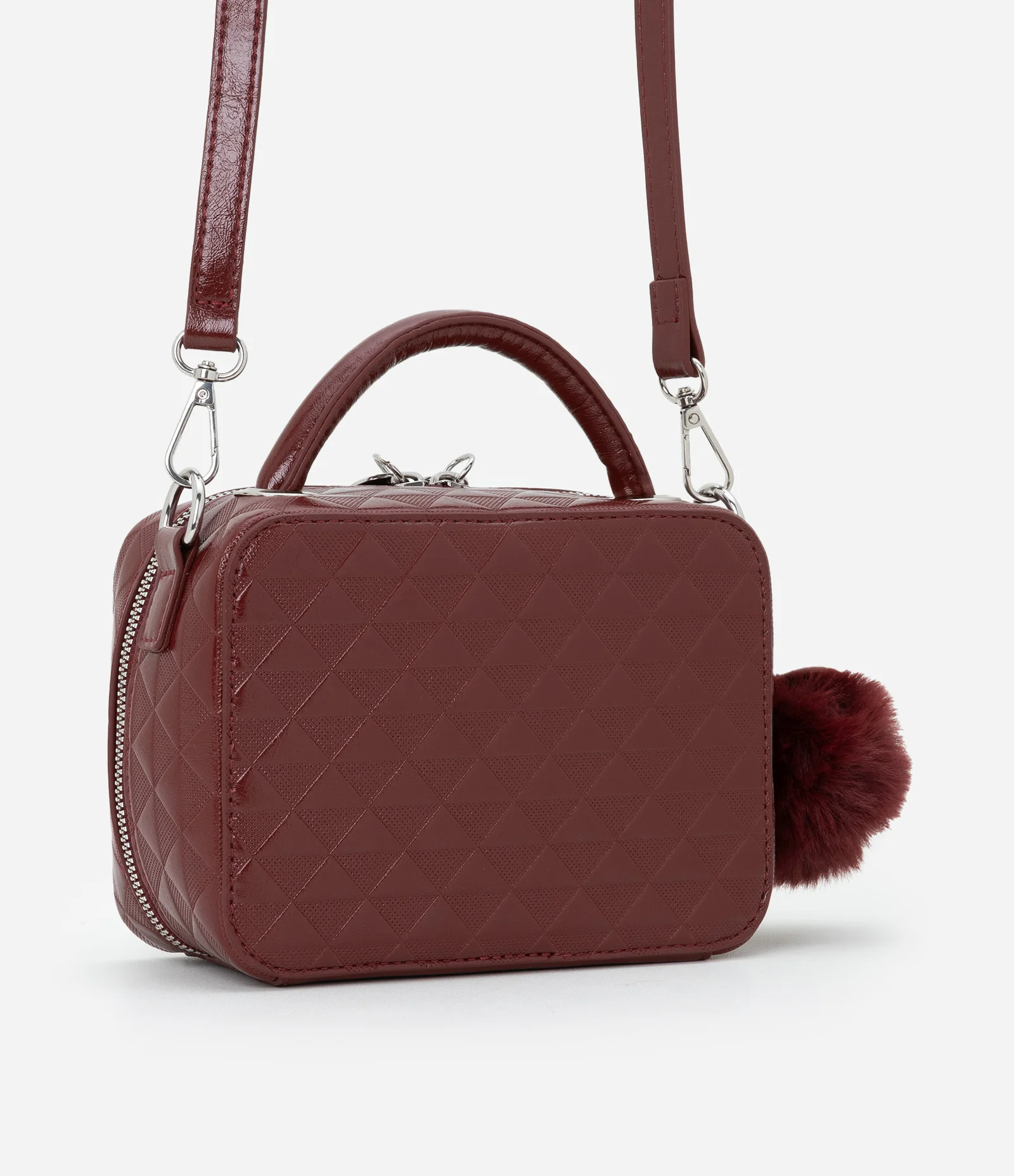 Bolsa Câmera Bag com Alça Transversal e Pompom Vinho 3