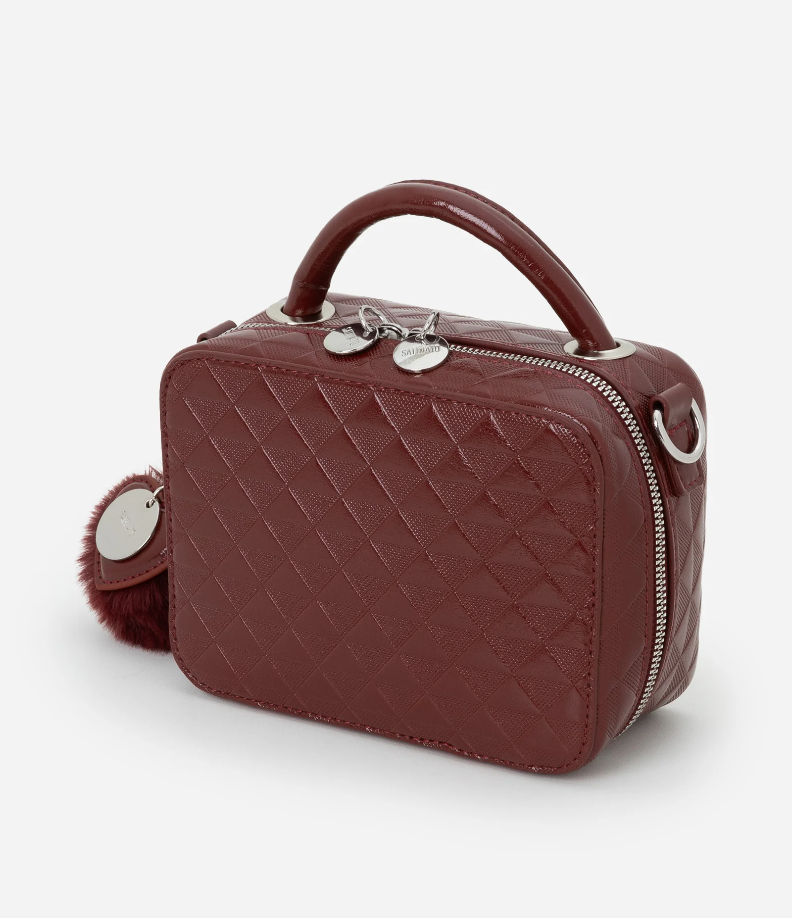 Bolsa Câmera Bag com Alça Transversal e Pompom Vinho 6