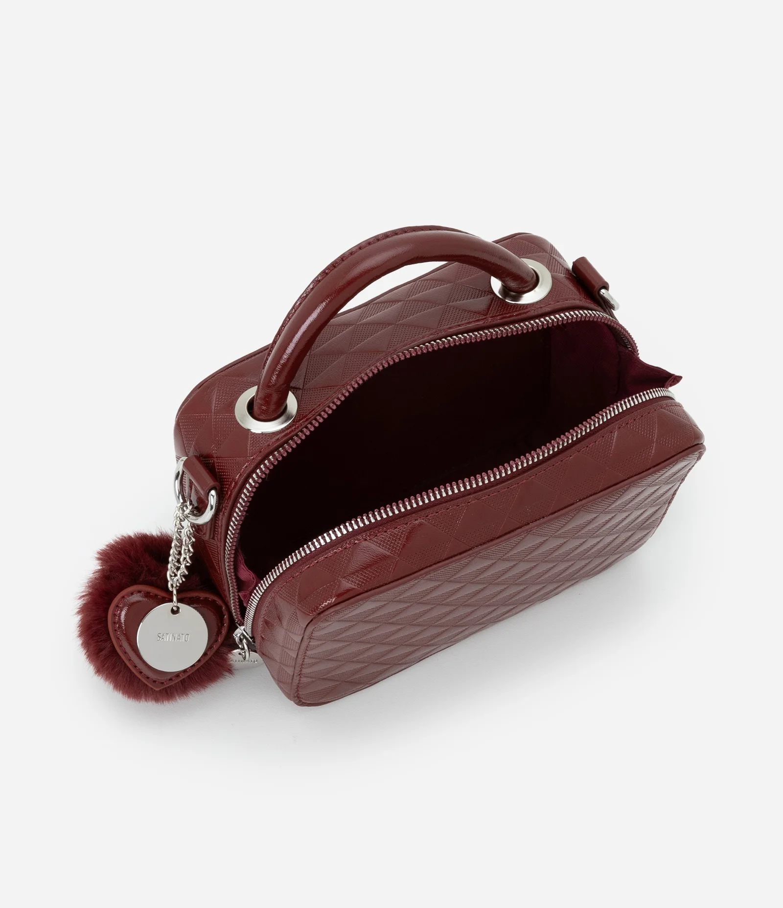 Bolsa Câmera Bag com Alça Transversal e Pompom Vinho 7