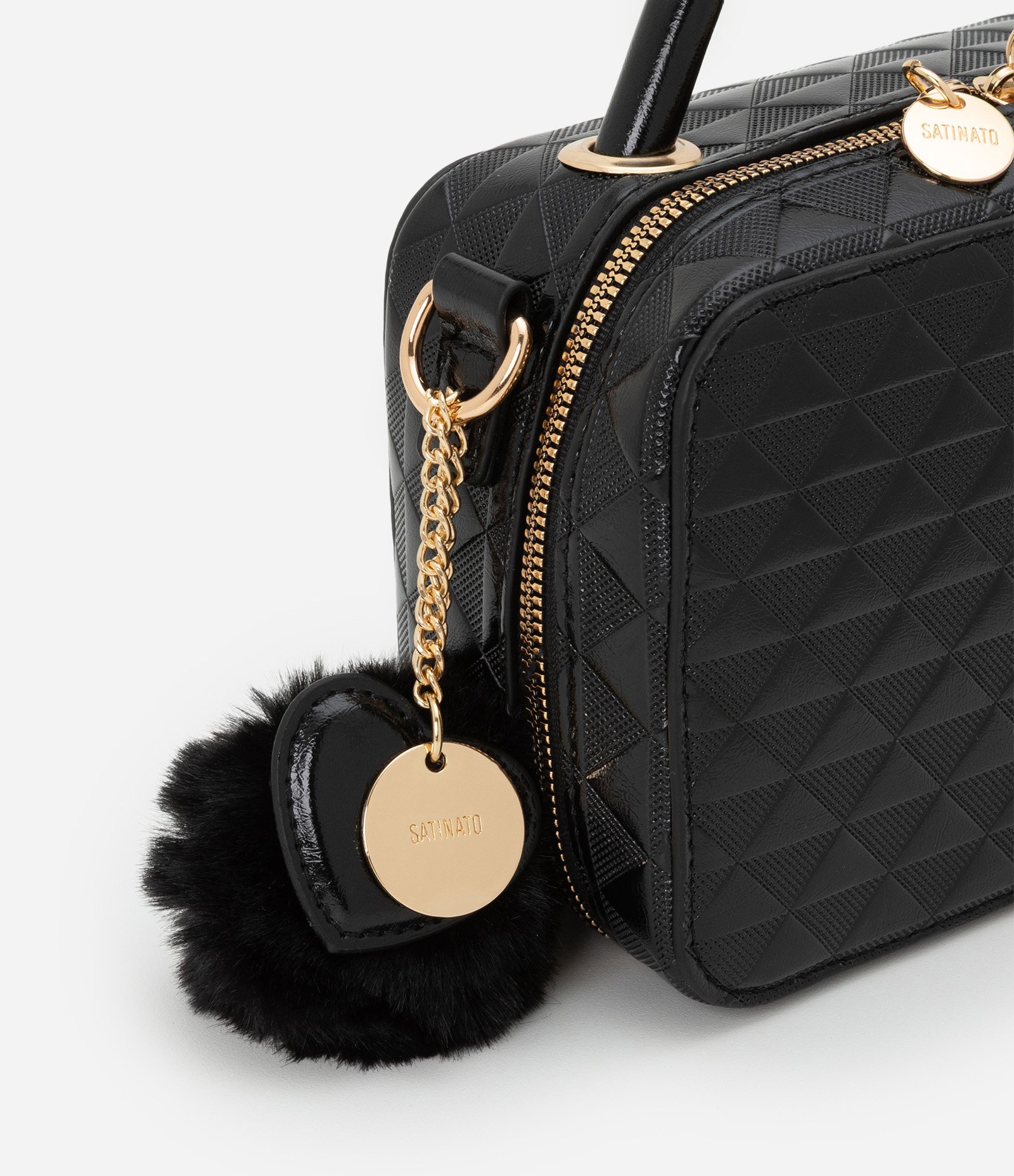 Bolsa Câmera Bag com Alça Transversal e Pompom Preto 7