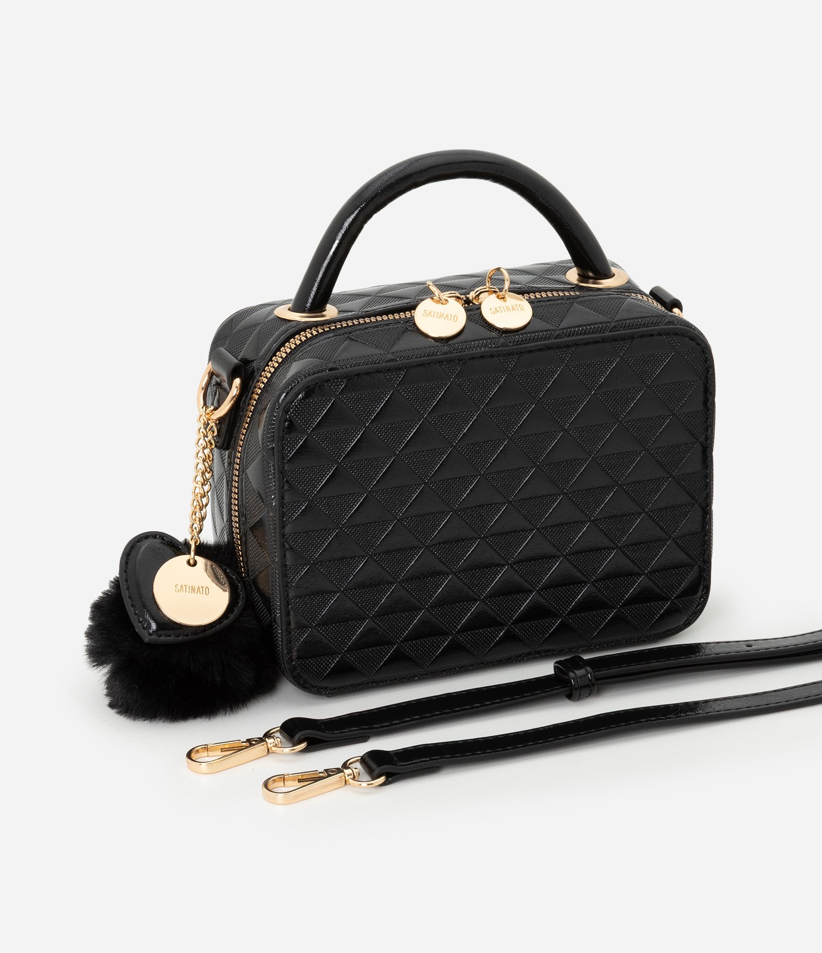 Bolsa Câmera Bag com Alça Transversal e Pompom Preto 8