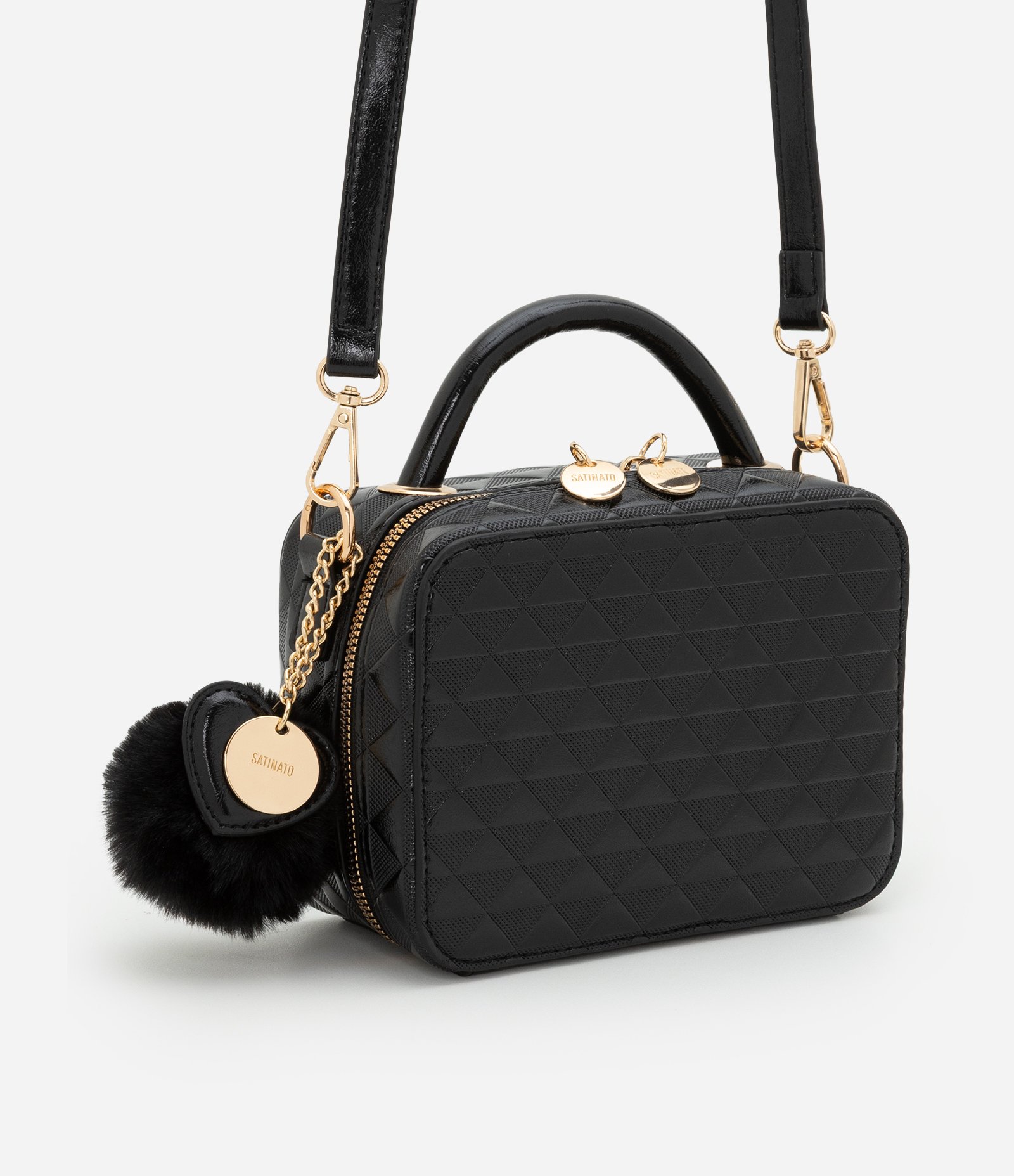 Bolsa Câmera Bag com Alça Transversal e Pompom Preto 1