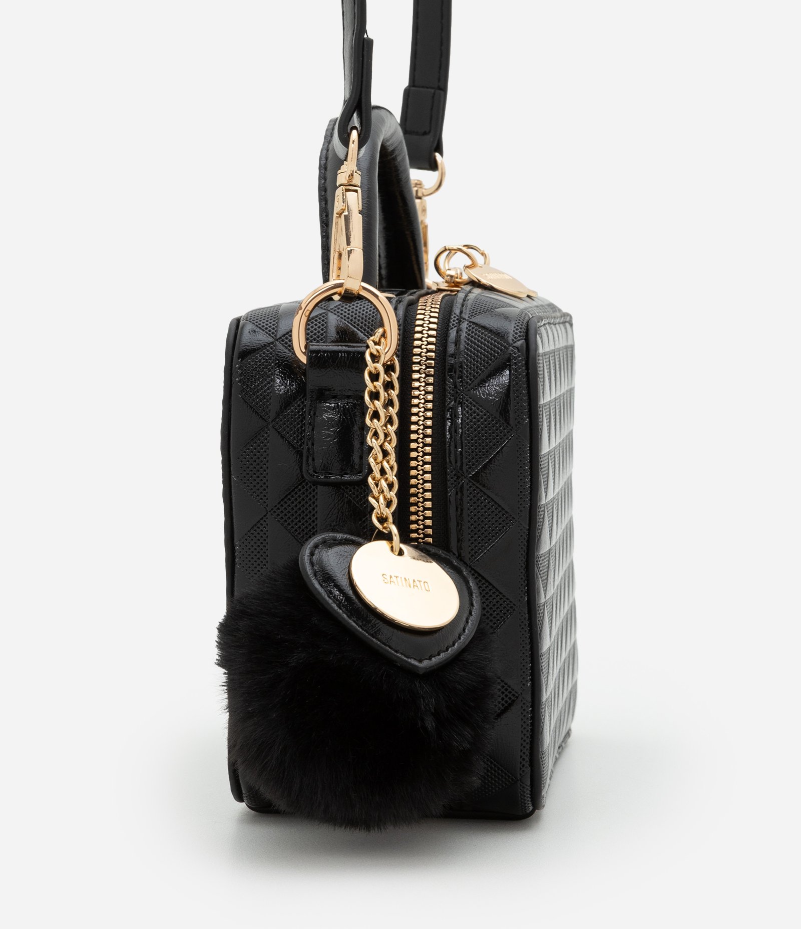 Bolsa Câmera Bag com Alça Transversal e Pompom Preto 2