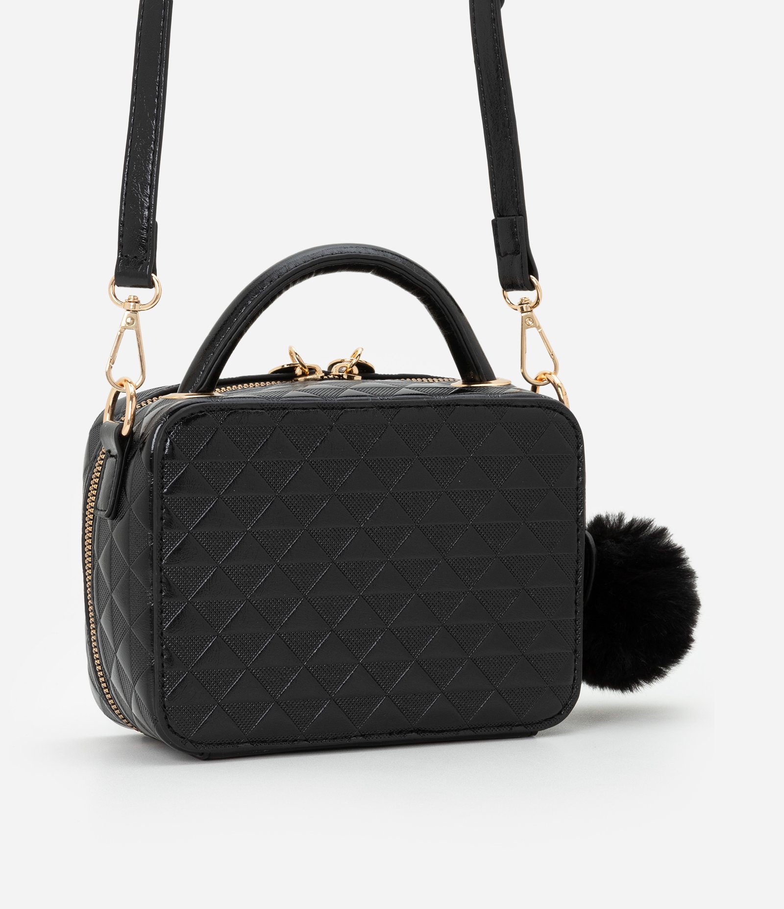 Bolsa Câmera Bag com Alça Transversal e Pompom Preto 3