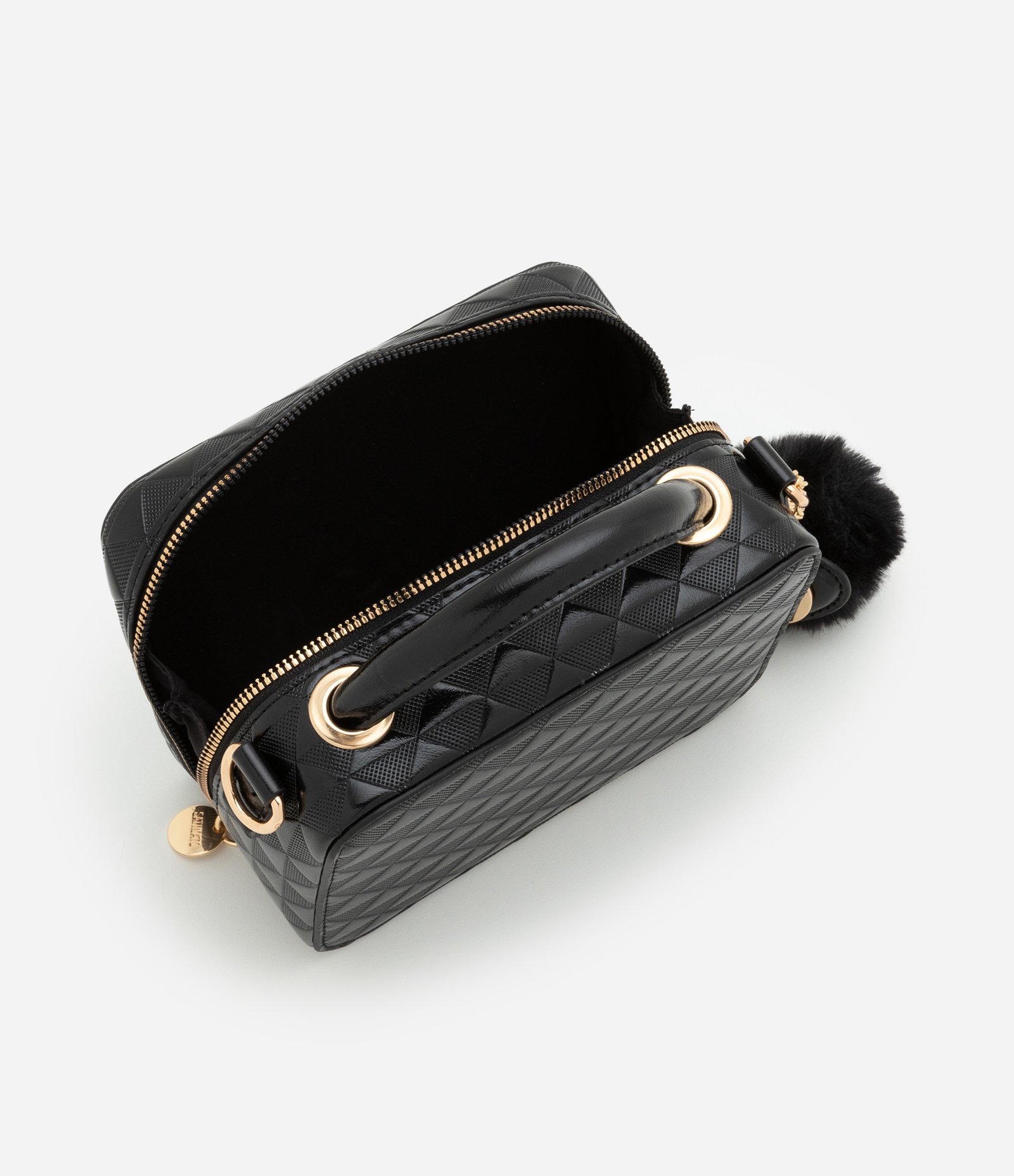 Bolsa Câmera Bag com Alça Transversal e Pompom Preto 5