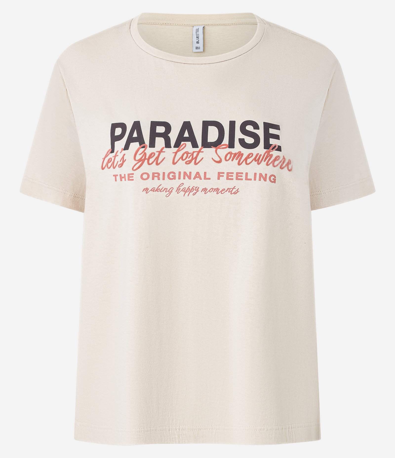 Camiseta em Algodão com Lettering Paradise Bege 1