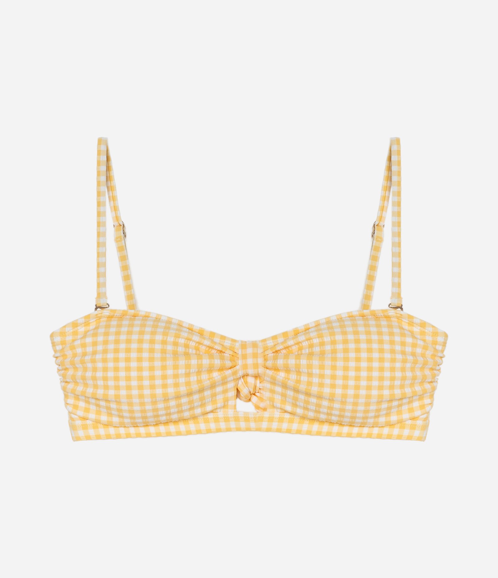 Biquíni Top Bandeau em Microfibra Vichy com Alça Removível Amarelo 1