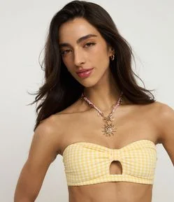 Biquíni Top Bandeau em Microfibra Vichy com Alça Removível