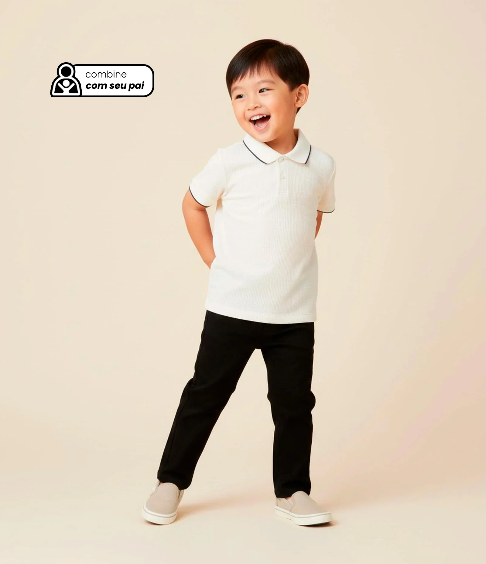 Camiseta Polo Infantil Texturizada - Tam 1 a 6 Anos Off White 1