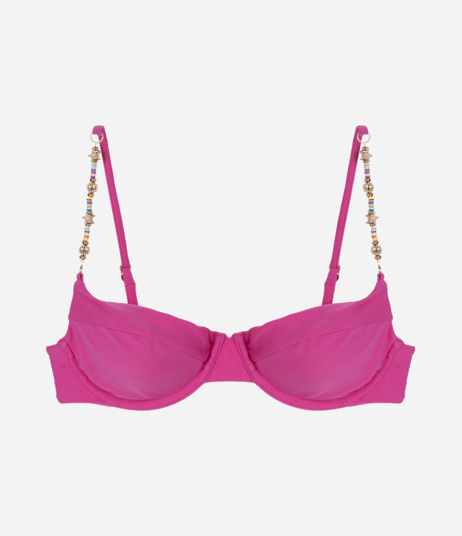 Biquíni Top Meia Taça em Microfibra com Miçangas nas Alças Rosa 1