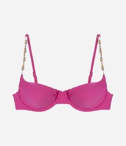 Biquíni Top Meia Taça em Microfibra com Miçangas nas Alças