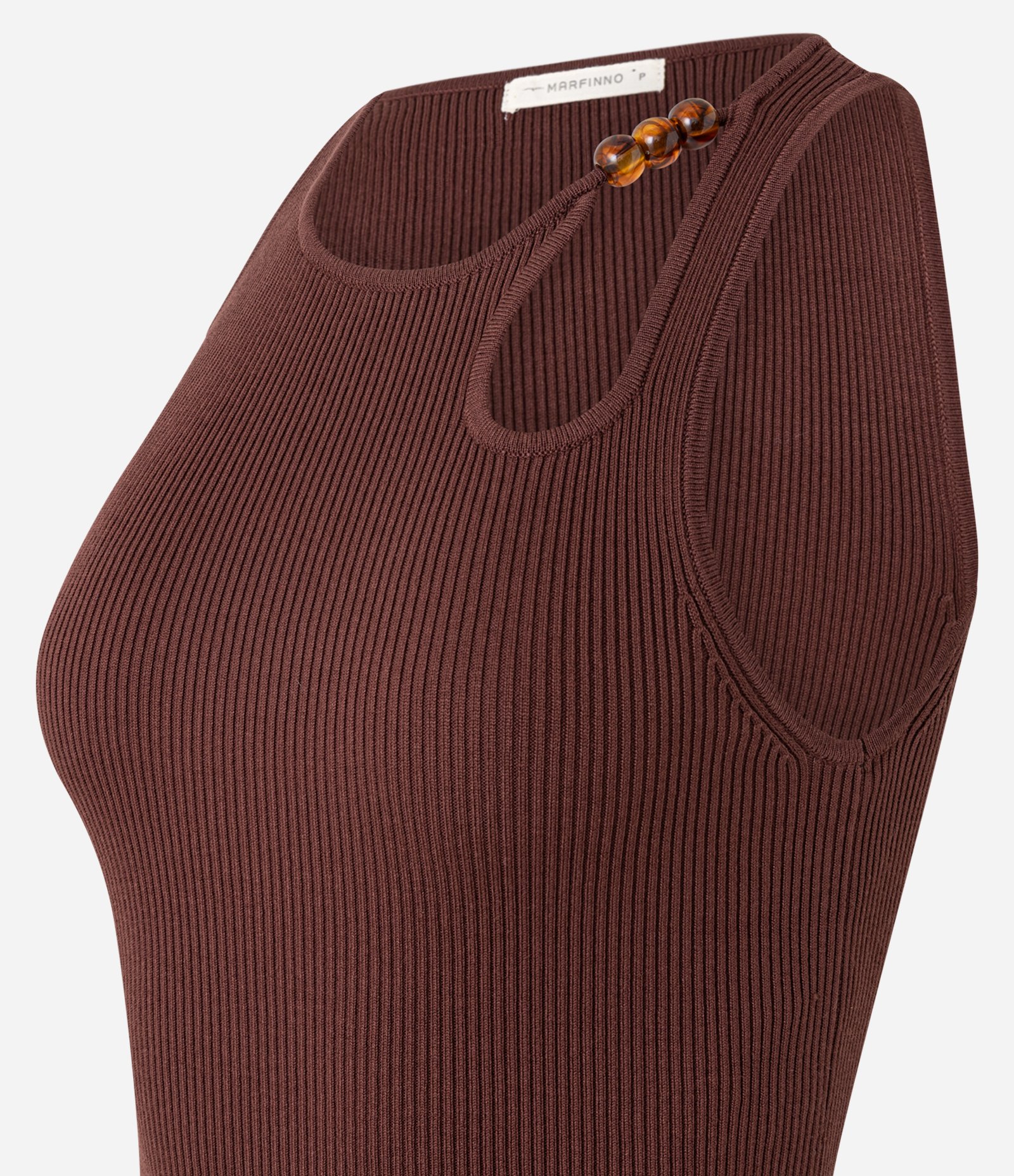 Blusa em Tricô com Decote U e Miçanga no Deocte Marrom 6