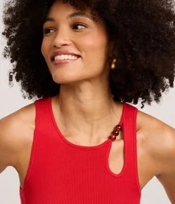 Blusa em Tricô com Decote U e Miçanga no Deocte