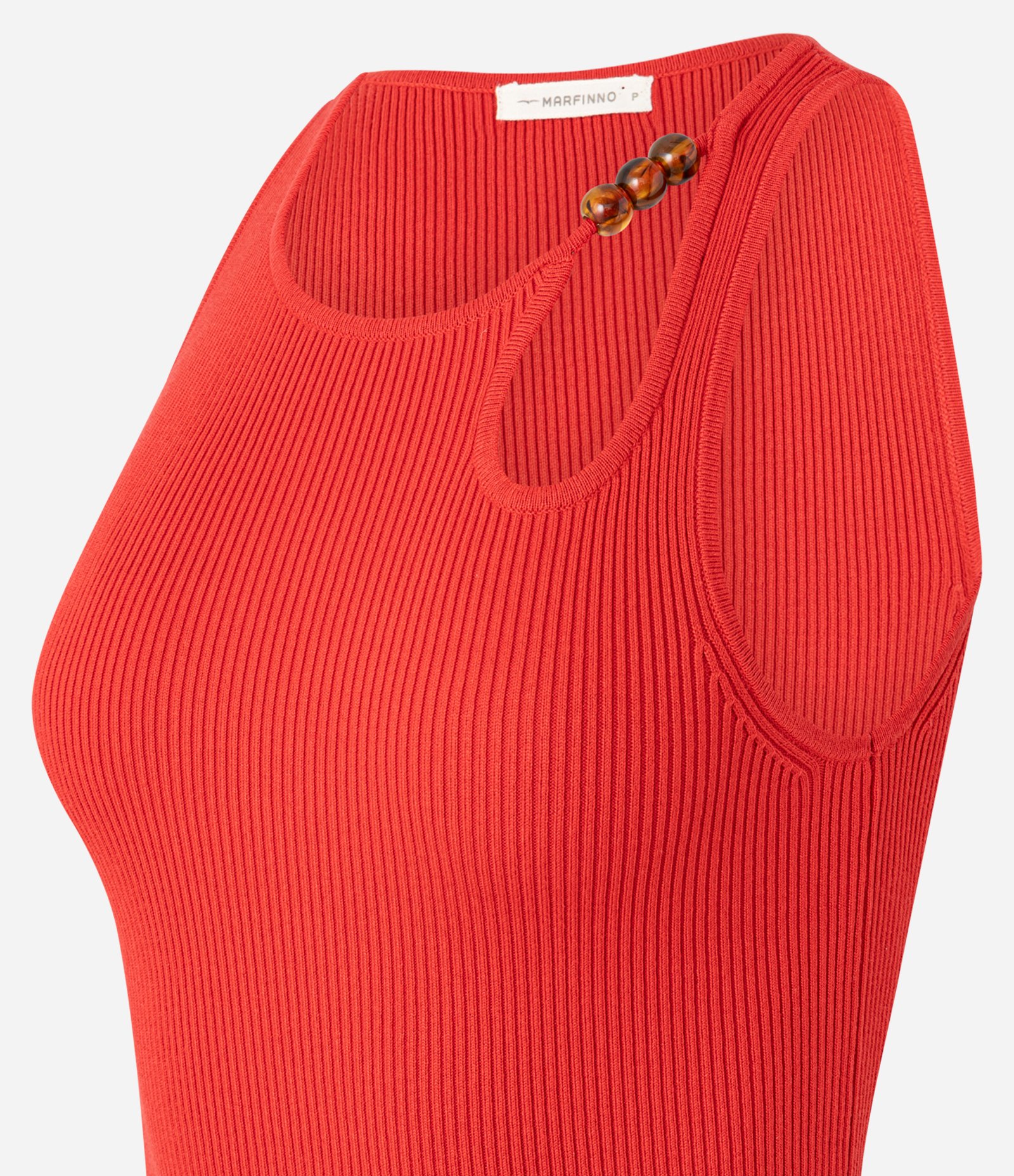 Blusa em Tricô com Decote U e Miçanga no Deocte Vermelho 6
