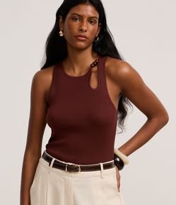 Blusa em Tricô com Decote U e Miçanga no Deocte