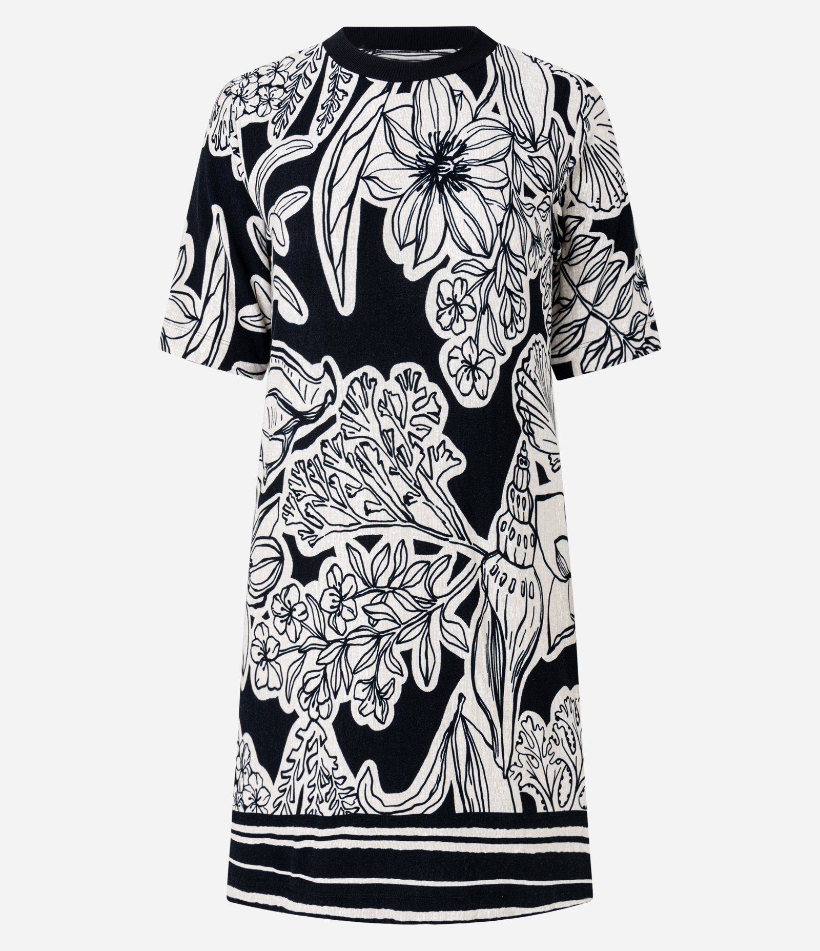 Vestido Curto em Viscose com Estampa Folhagem Preto/Off White 5