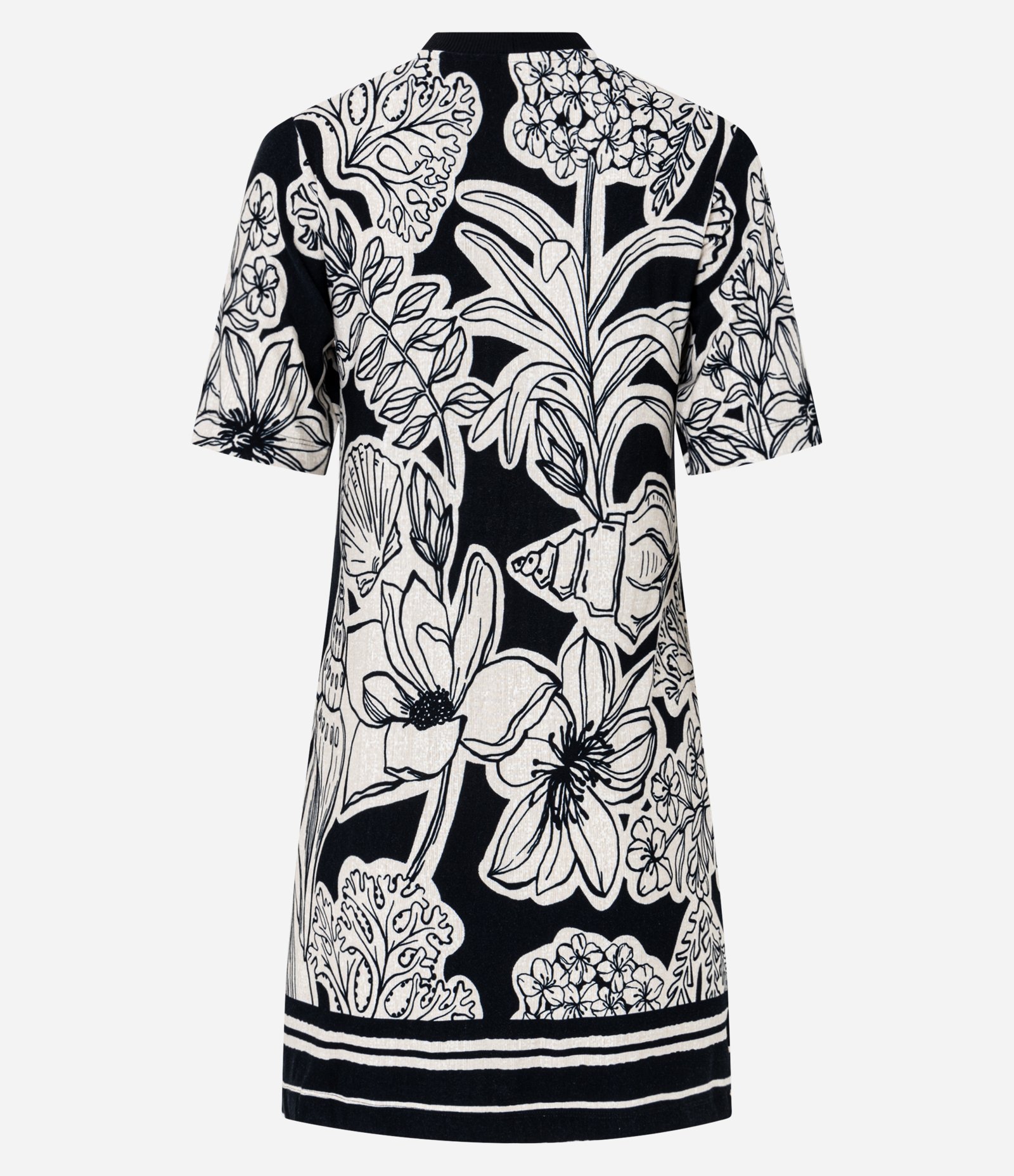 Vestido Curto em Viscose com Estampa Folhagem Preto/Off White 6