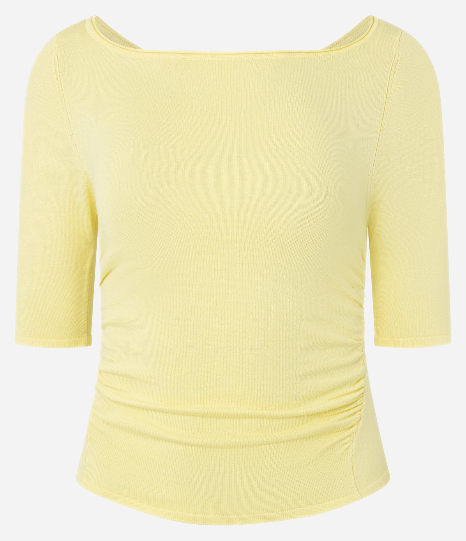 Blusa em Tricô com Decote Quadrado e Franzidos Amarelo 1