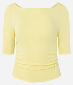 Blusa em Tricô com Decote Quadrado e Franzidos