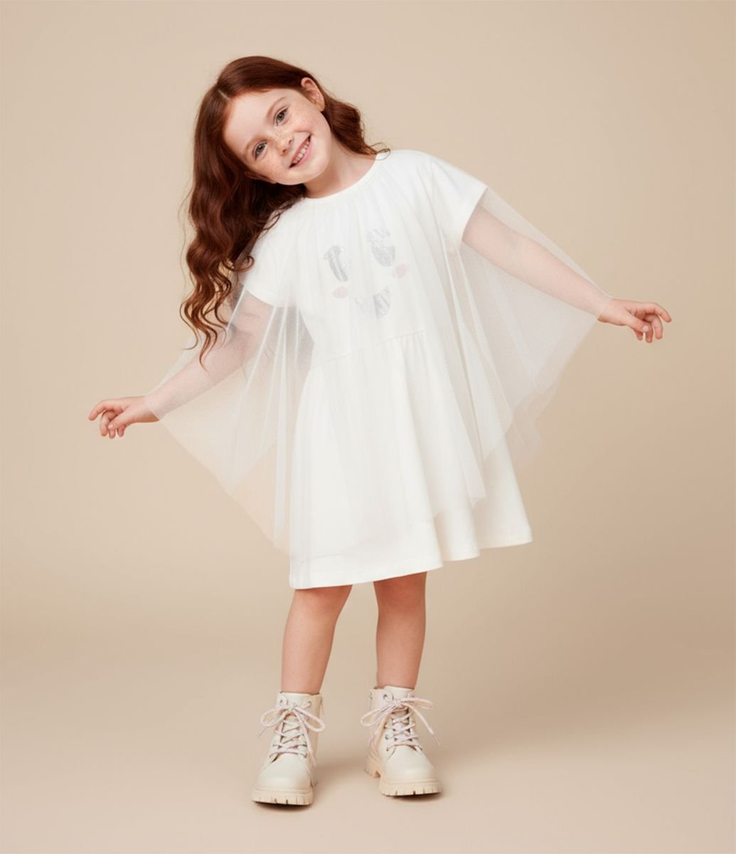 Vestido Infantil com Estampa e Capa Fastasma Tam a Anos Branco