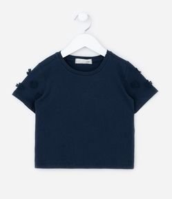 Blusa Infantil com Florzinhas Aplicadas na Manga - Tam 1 a 6 Anos