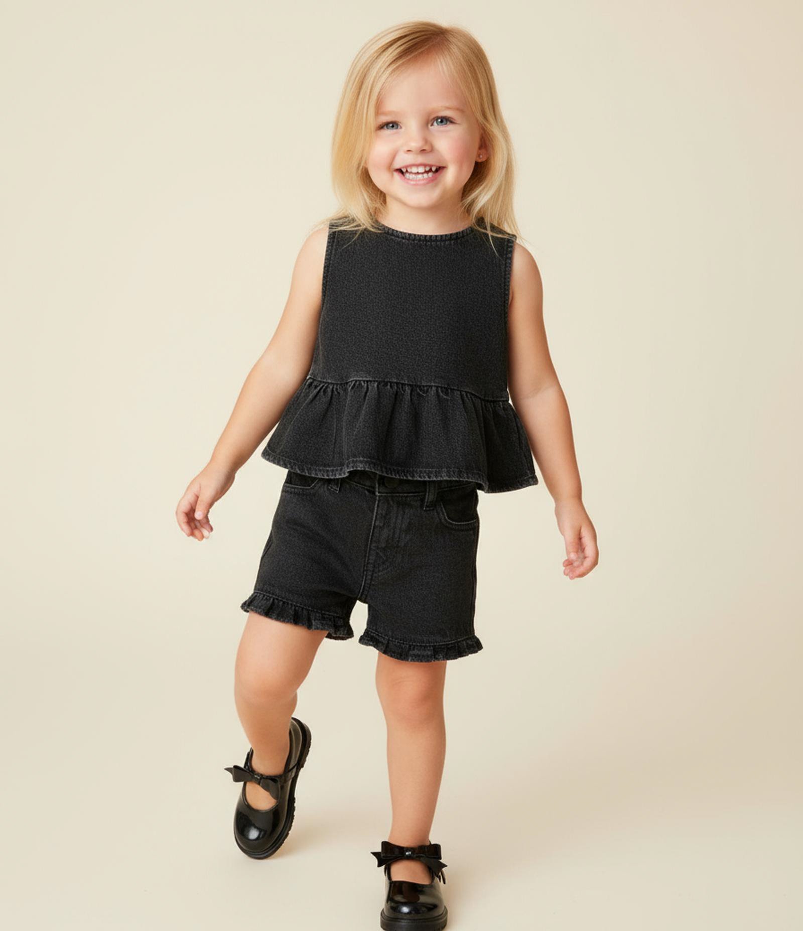 Blusa Infantil em Jeans com Babado -  1 a 6 Anos Preto 1