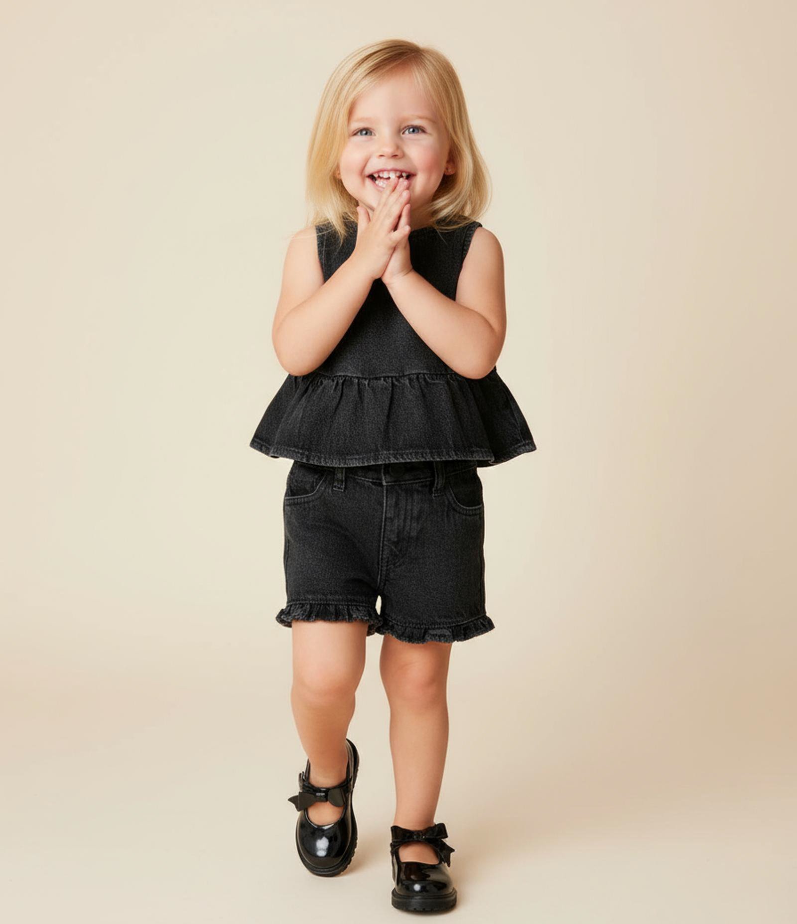 Short Infantil em Jeans com Babadinhos - Tam 1 a 6 Anos Preto 1