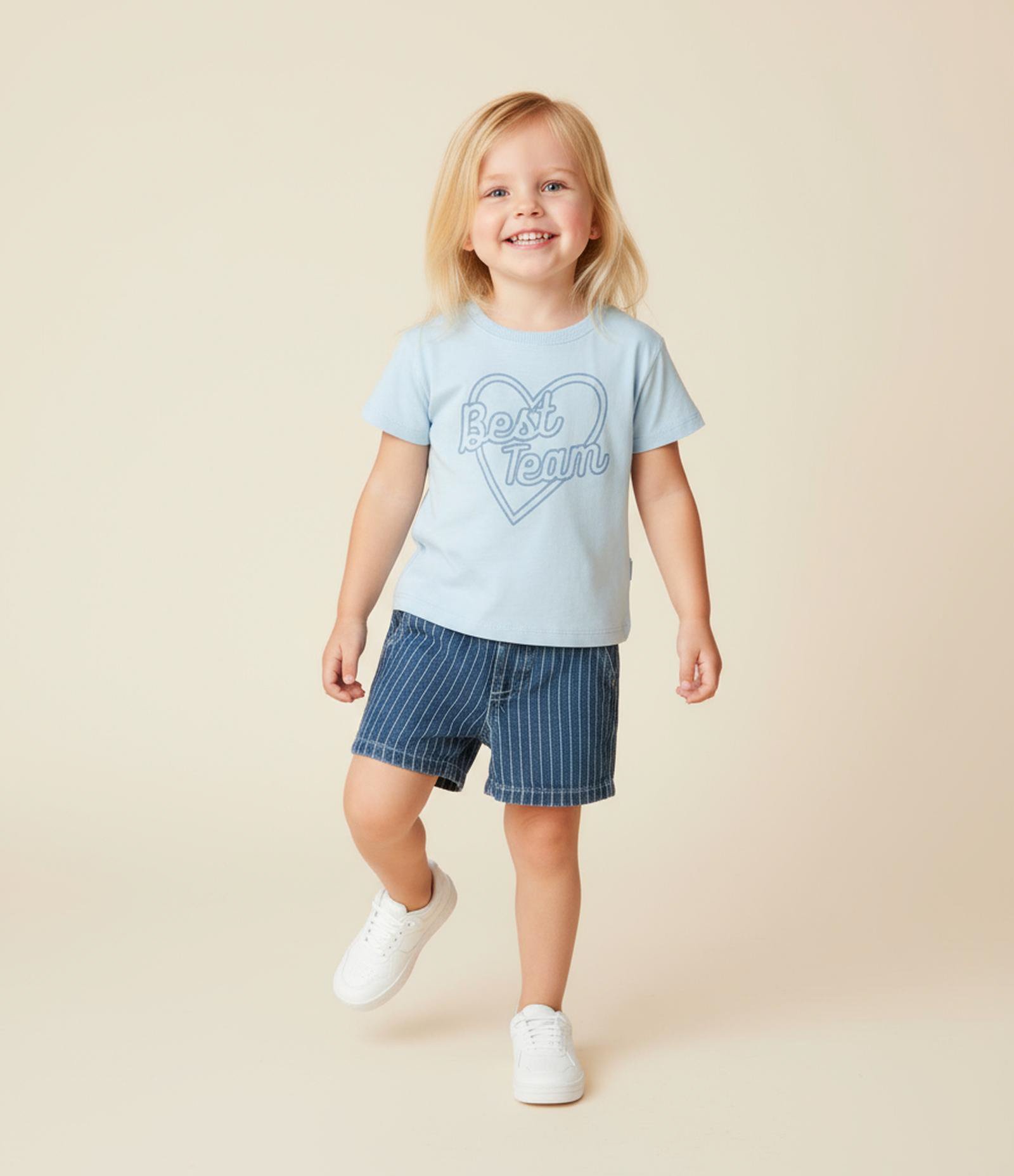 Short Infantil em Jeans com Risca de Giz - Tam 1 a 6 Anos Azul 1
