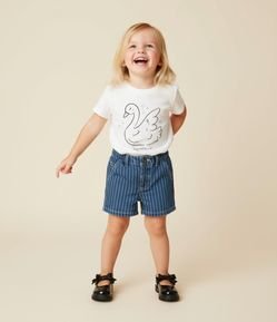 Short Infantil em Jeans com Risca de Giz - Tam 1 a 6 Anos