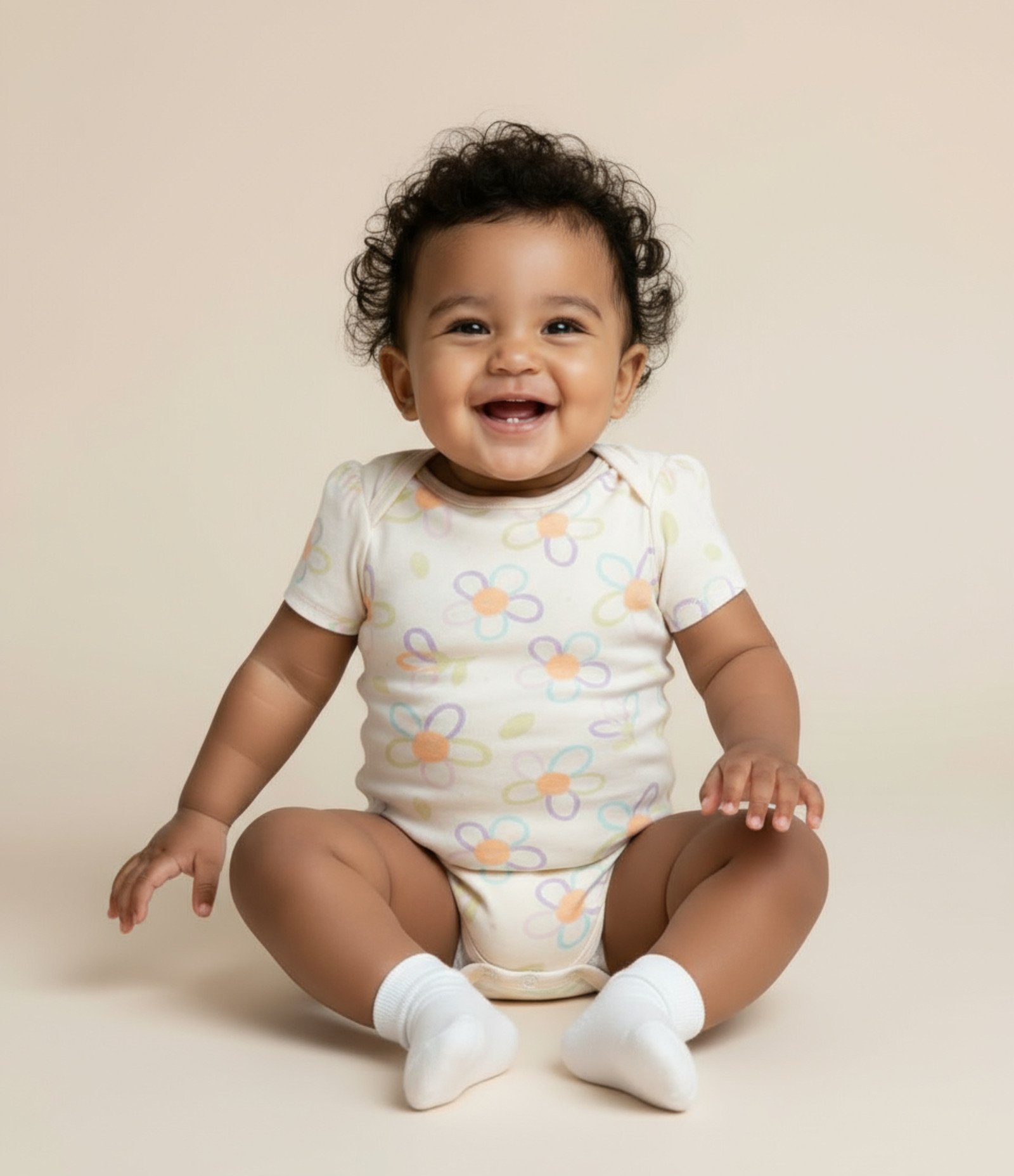 Body Infantil com Estampa Floral - Tam 0 a 18 meses Bege 1