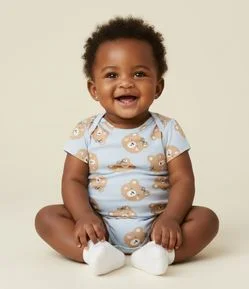 Body Infantil com Estampa de Ursinho - Tam 0 a 18 Meses