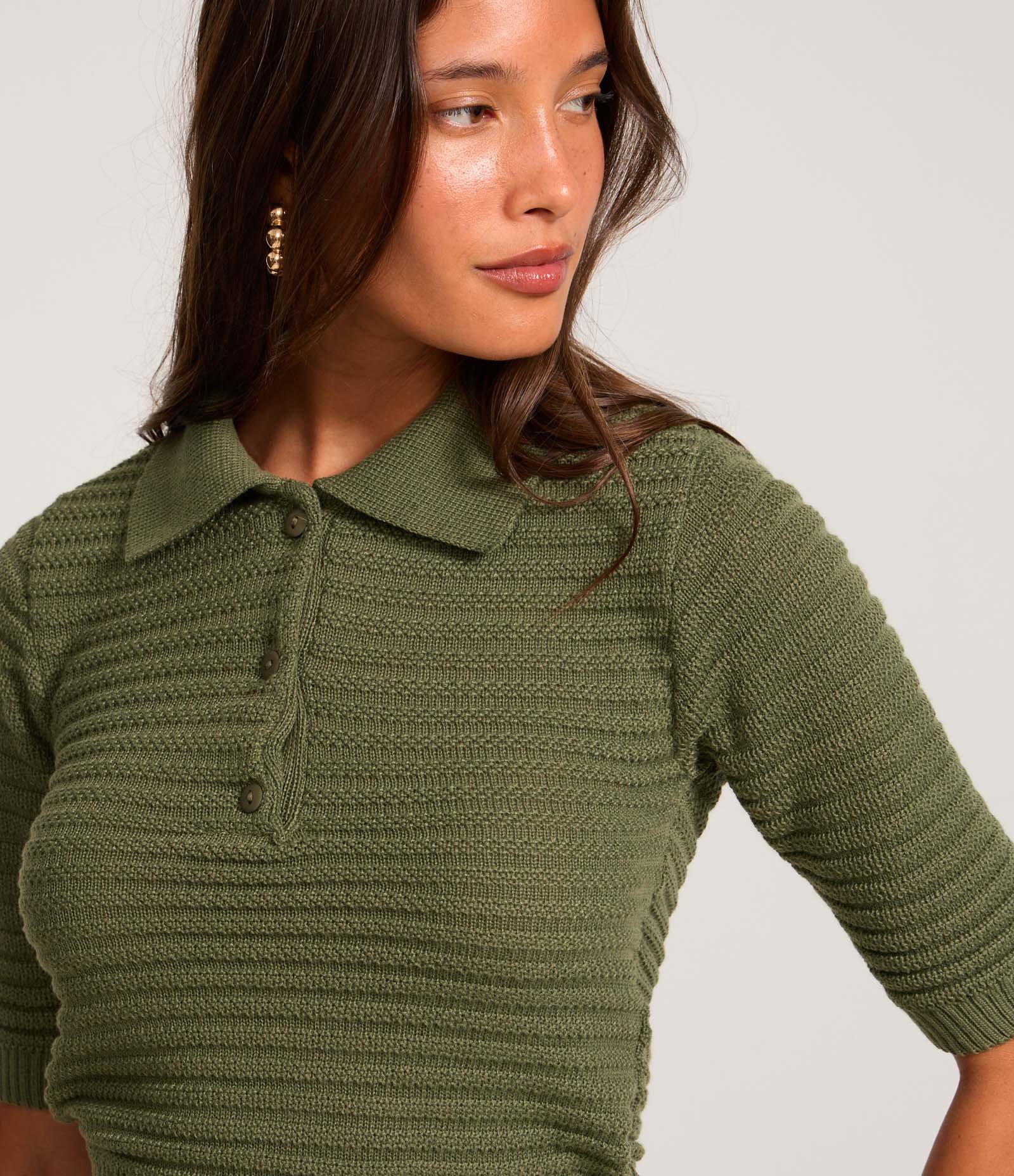 Blusa Polo em Tricô com Botão na Gola Verde 3