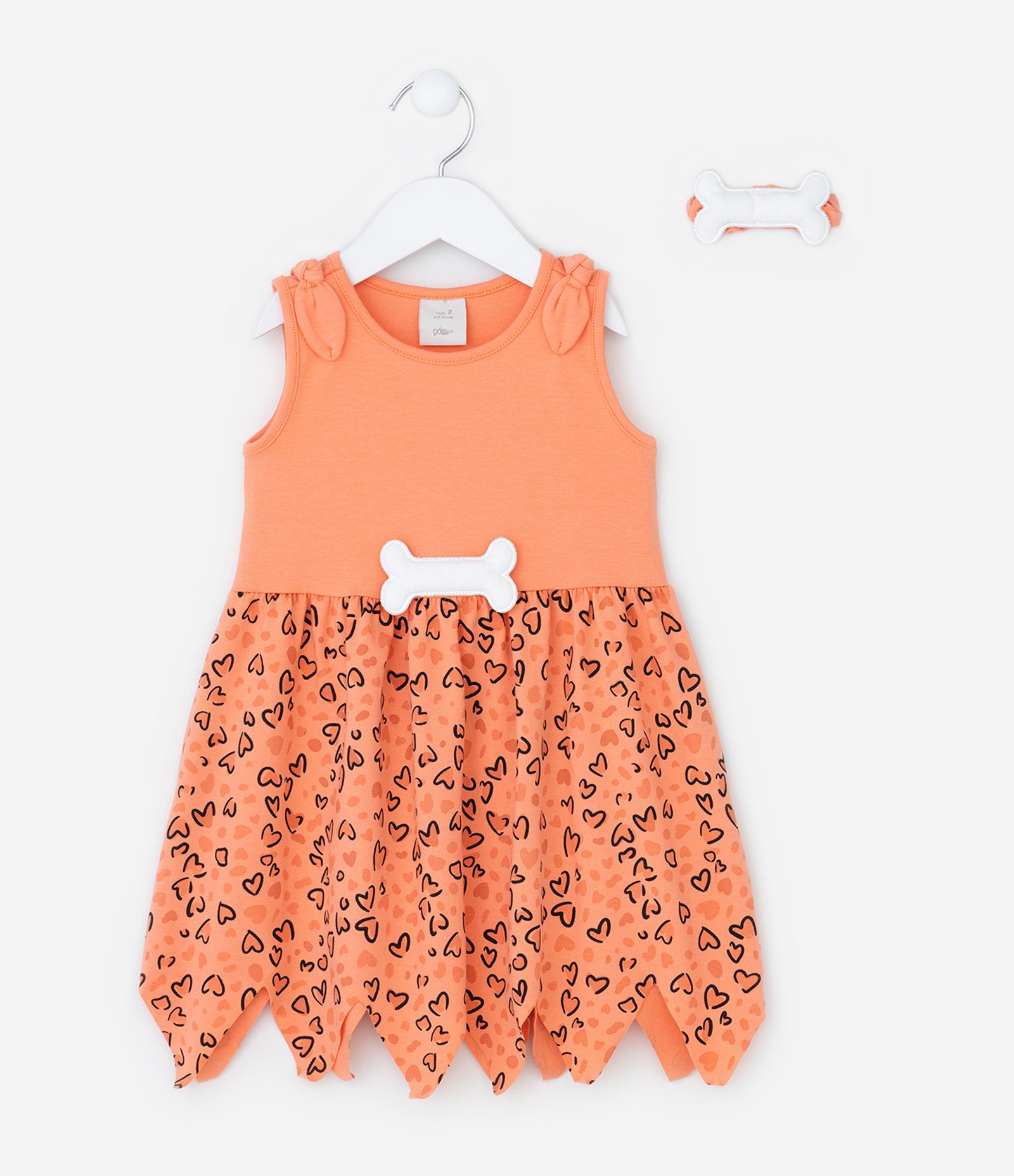 Vestido Infantil com Estampa Era das Cavernas - Tam 1 a 6 Anos Laranja 2