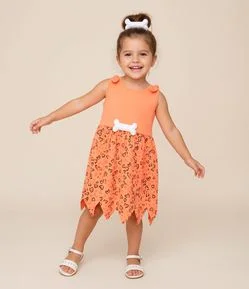 Vestido Infantil com Estampa Era das Cavernas - Tam 1 a 6 Anos