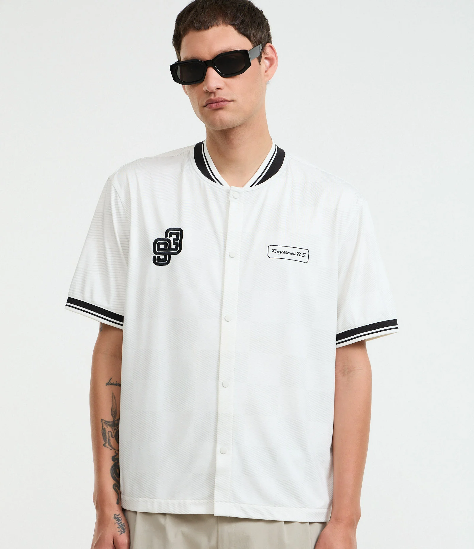 Camisa Sport Core Quadriculada com Bordados Branco 1