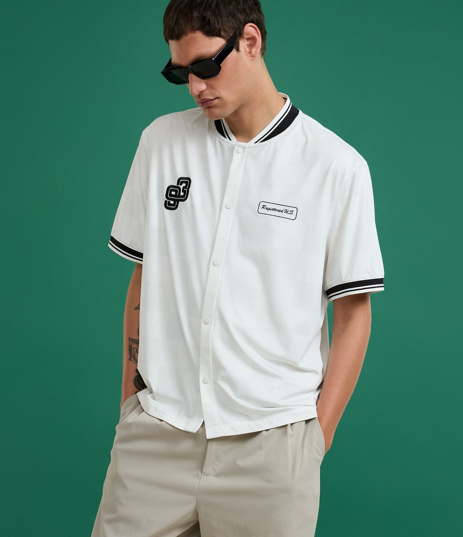 Camisa Sport Core Quadriculada com Bordados Branco 5