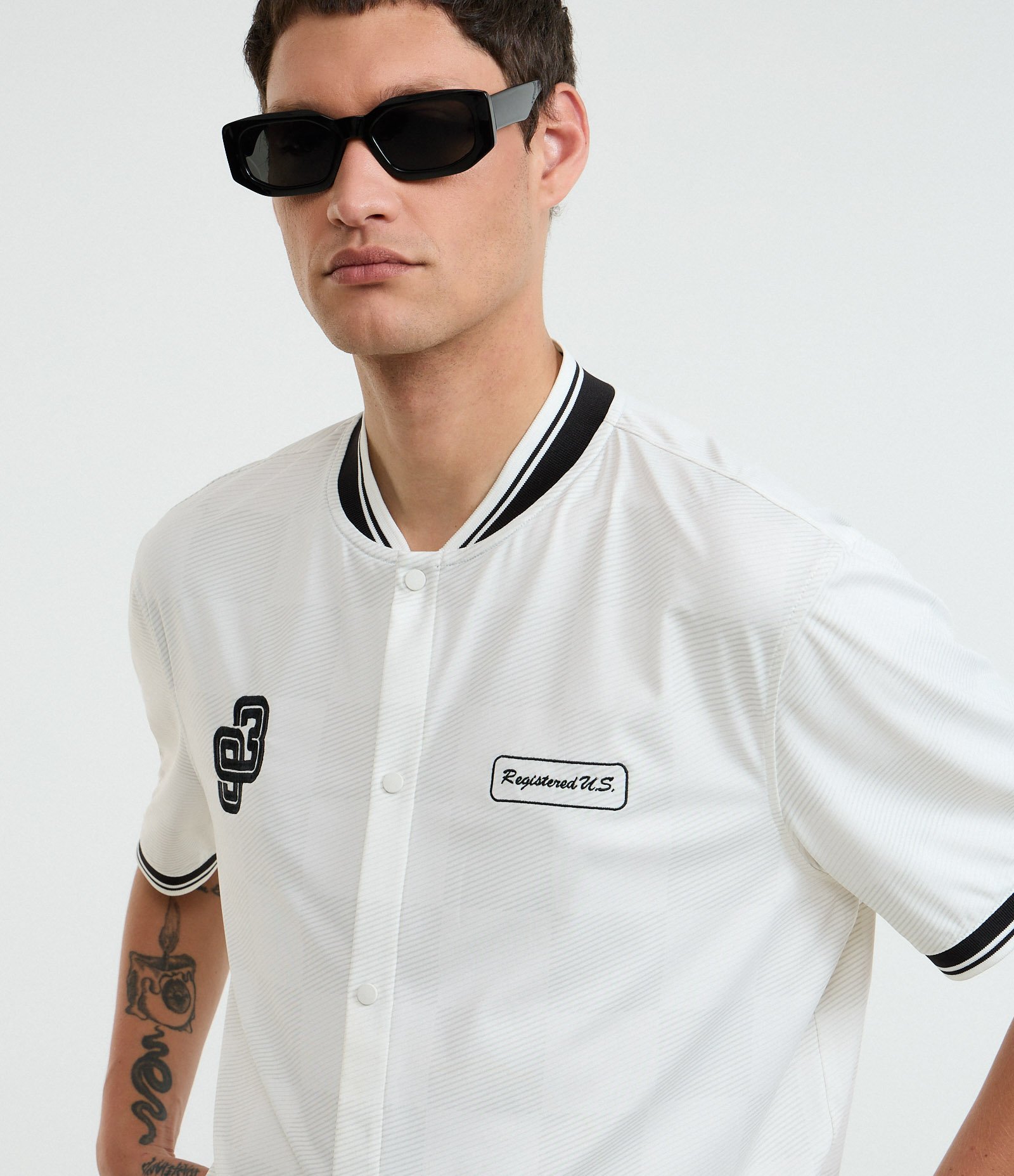 Camisa Sport Core Quadriculada com Bordados Branco 6