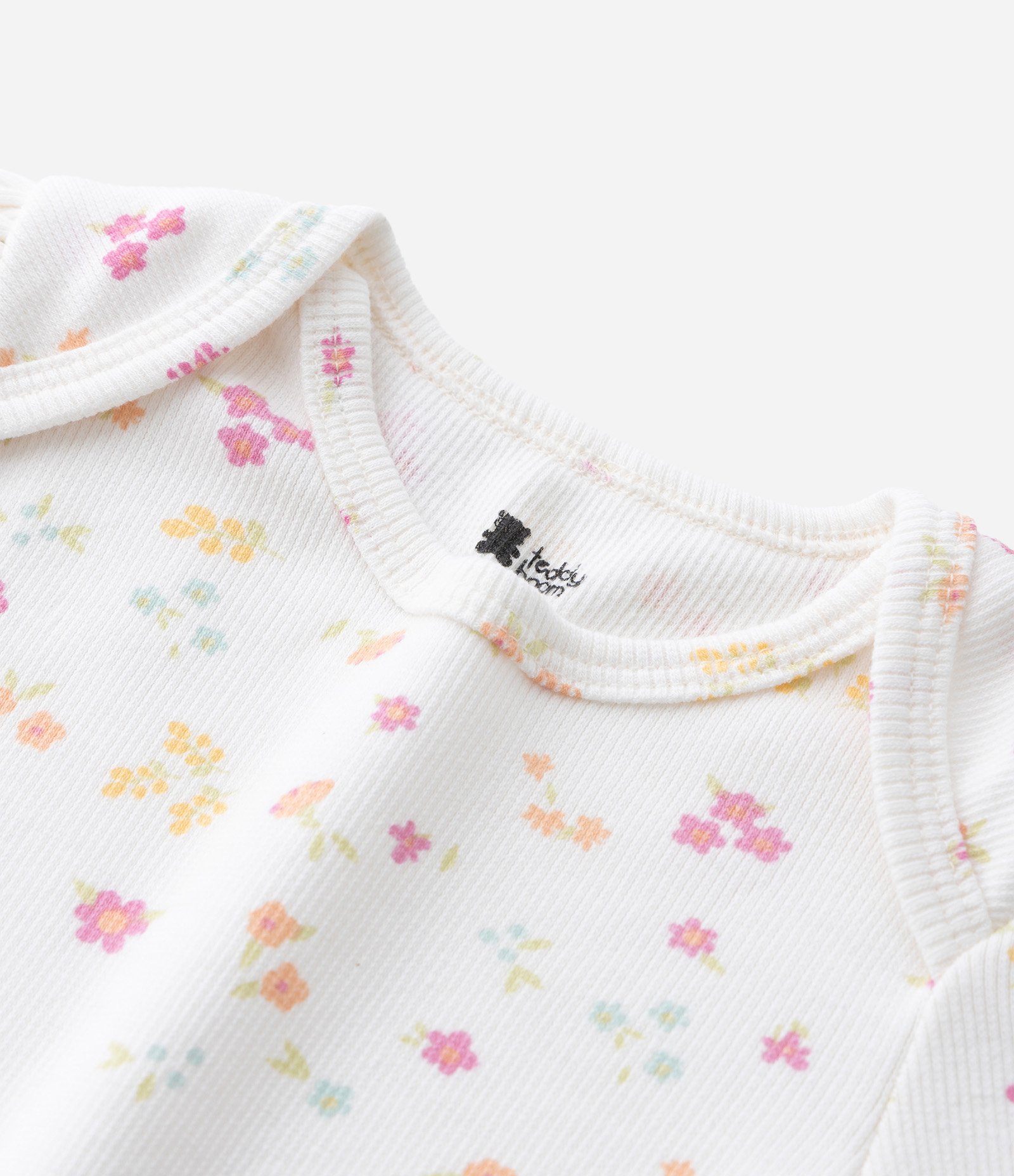 Body Infantil em Ribana com estampa Floral Liberty - Tam RN a 18 Meses Branco 8