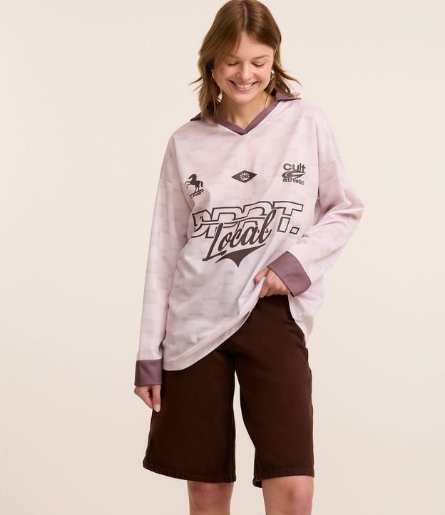 Blusa Esportiva com Gola Polo e Lettering Local