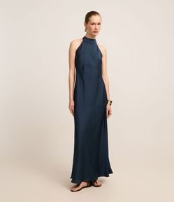 Vestido Longo em Cetim com Amarração no Pescoço