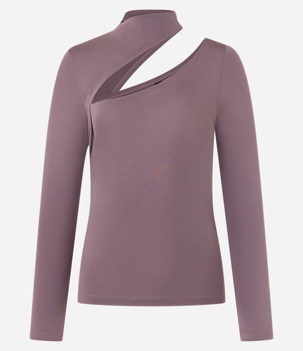 Blusa em Microfibra com Gola Alta e Recorte Vazado