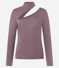 Blusa em Microfibra com Gola Alta e Recorte Vazado