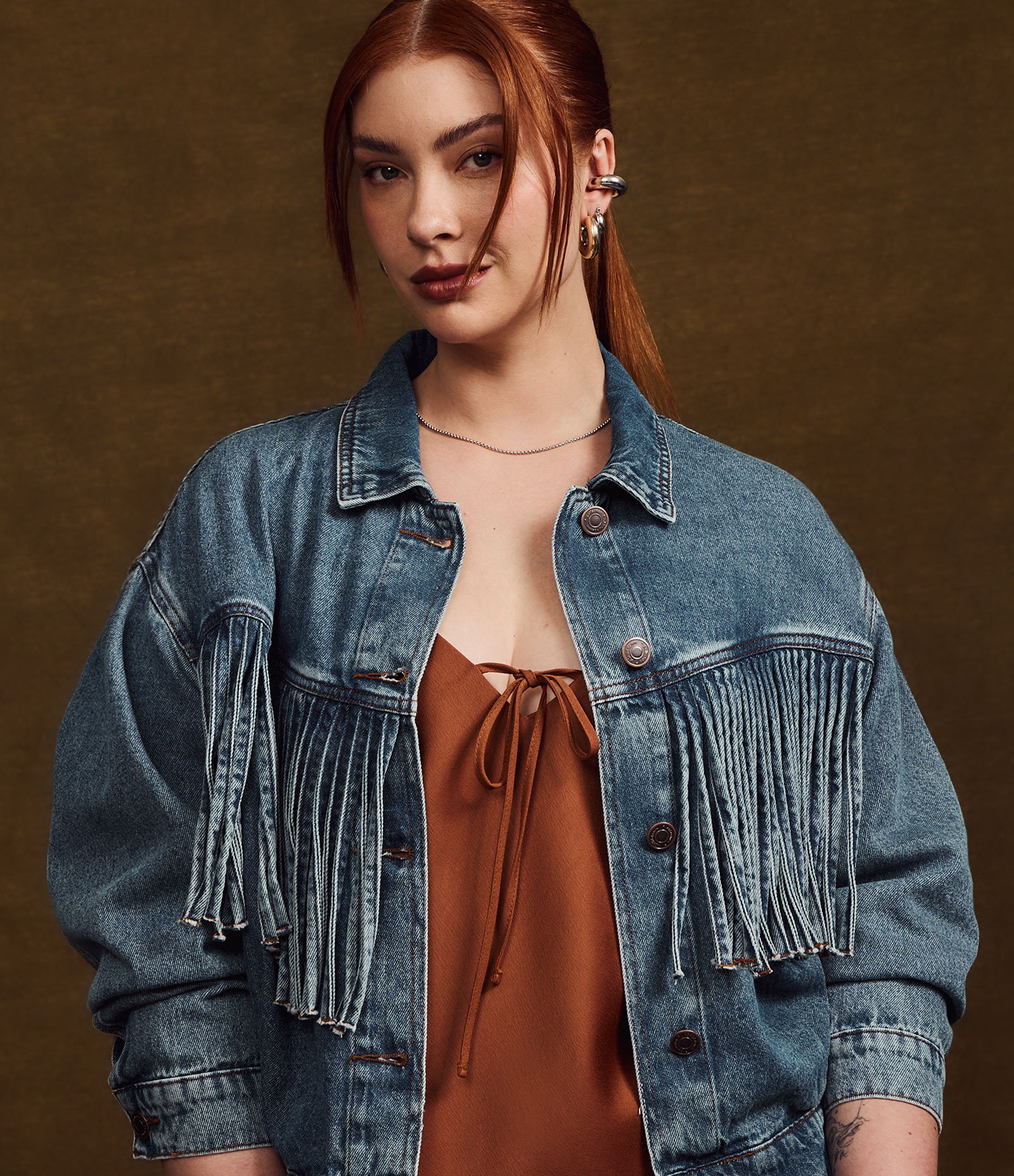 Jaqueta Western em Jeans com Franjas Curve & Plus Size Médio 6