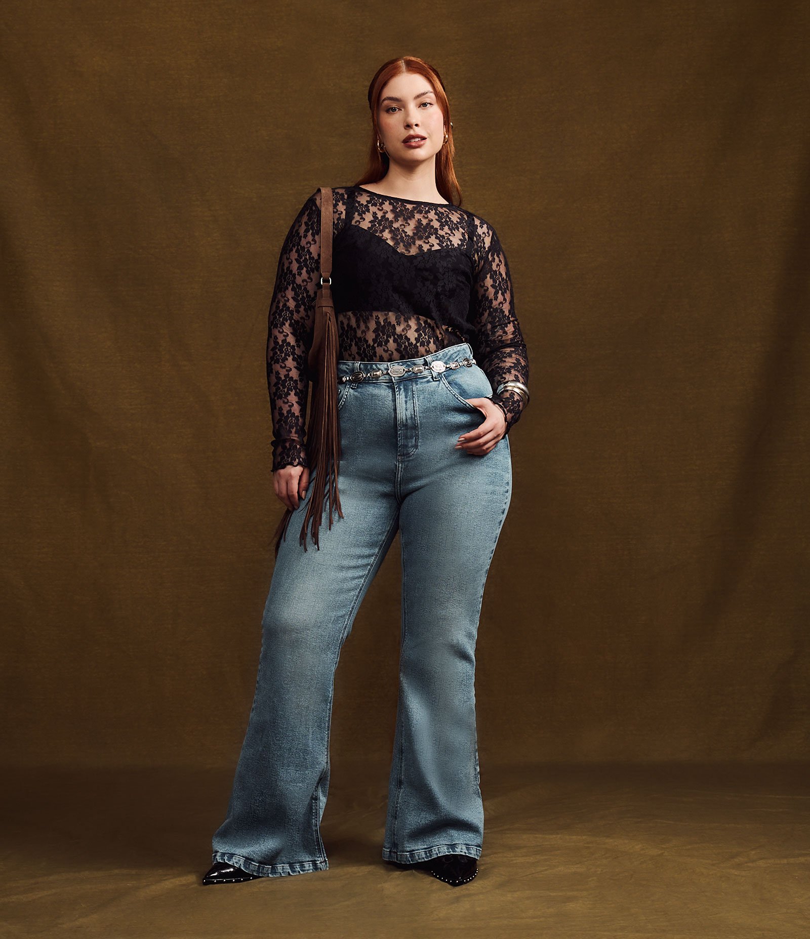 Calça Flare em Jeans com Bolsos Detalhados Curve & Plus Size Azul 1