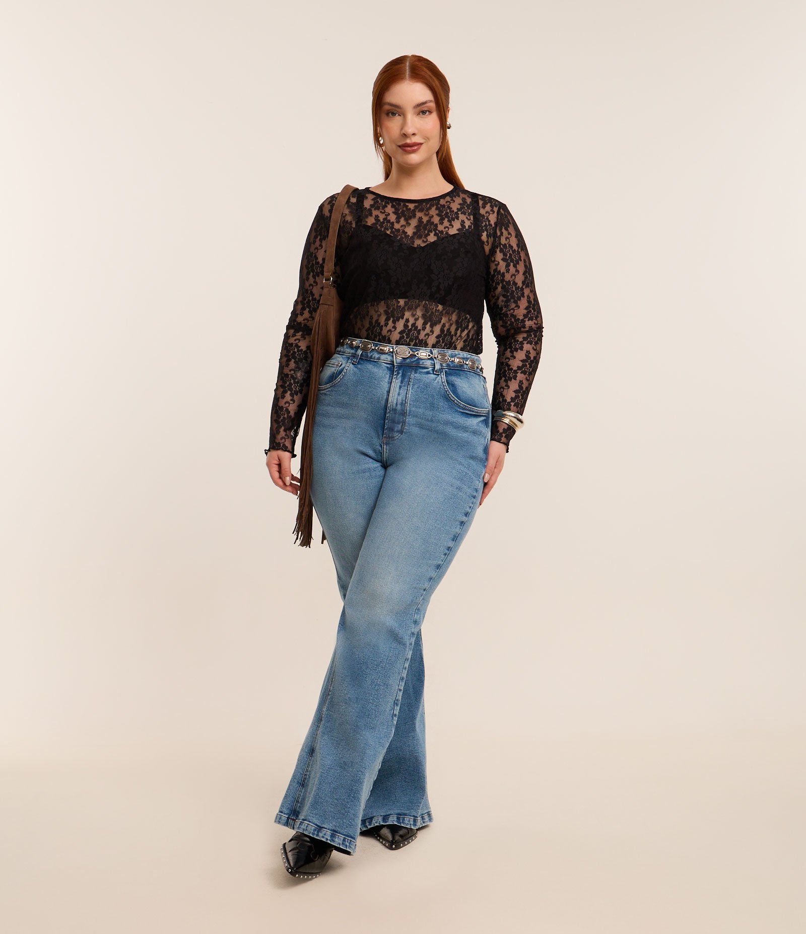 Calça Flare em Jeans com Bolsos Detalhados Curve & Plus Size Azul 2