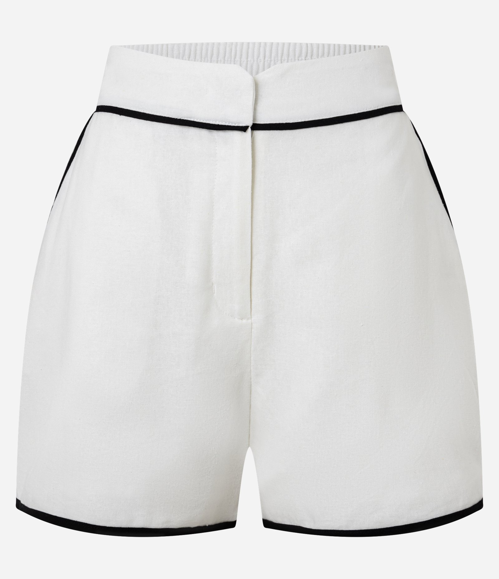 Short em Viscolinho com Elástico no Cós Viés Contrastante Off White 1