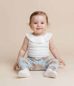 Calça Infantil em Cotton com Estampa Ursinho - Tam RN a 18 meses
